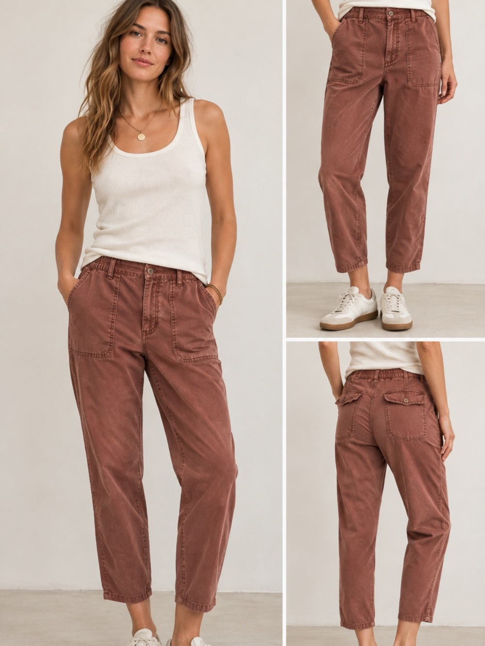 AMO Utility Cargo Pants Brown Rose Size 29 Cotton Tencel